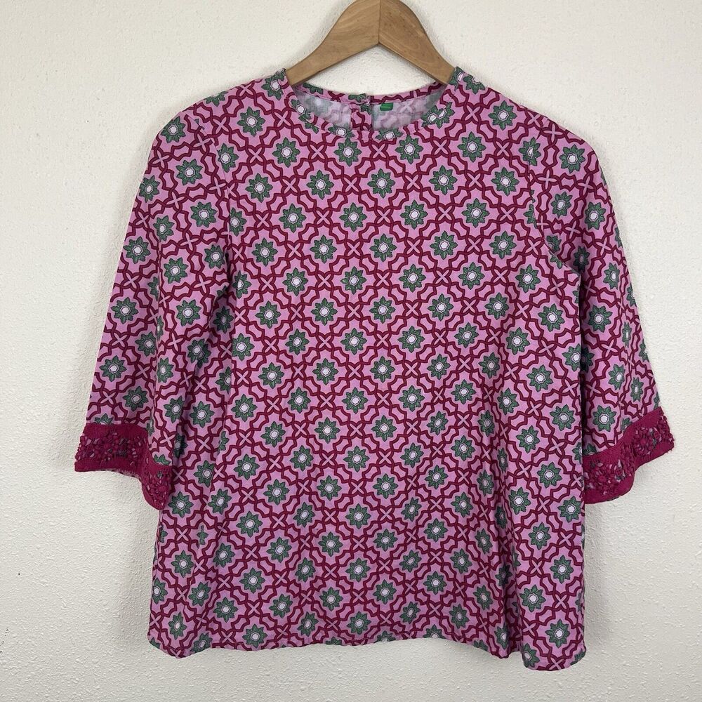 United Colors Of Benetton Pink Crochet Sleeve Peasant Tunic Girls Size 11-12